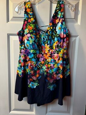 Johnny Was Navy One-Piece Swimsuit with Bright Floral Print